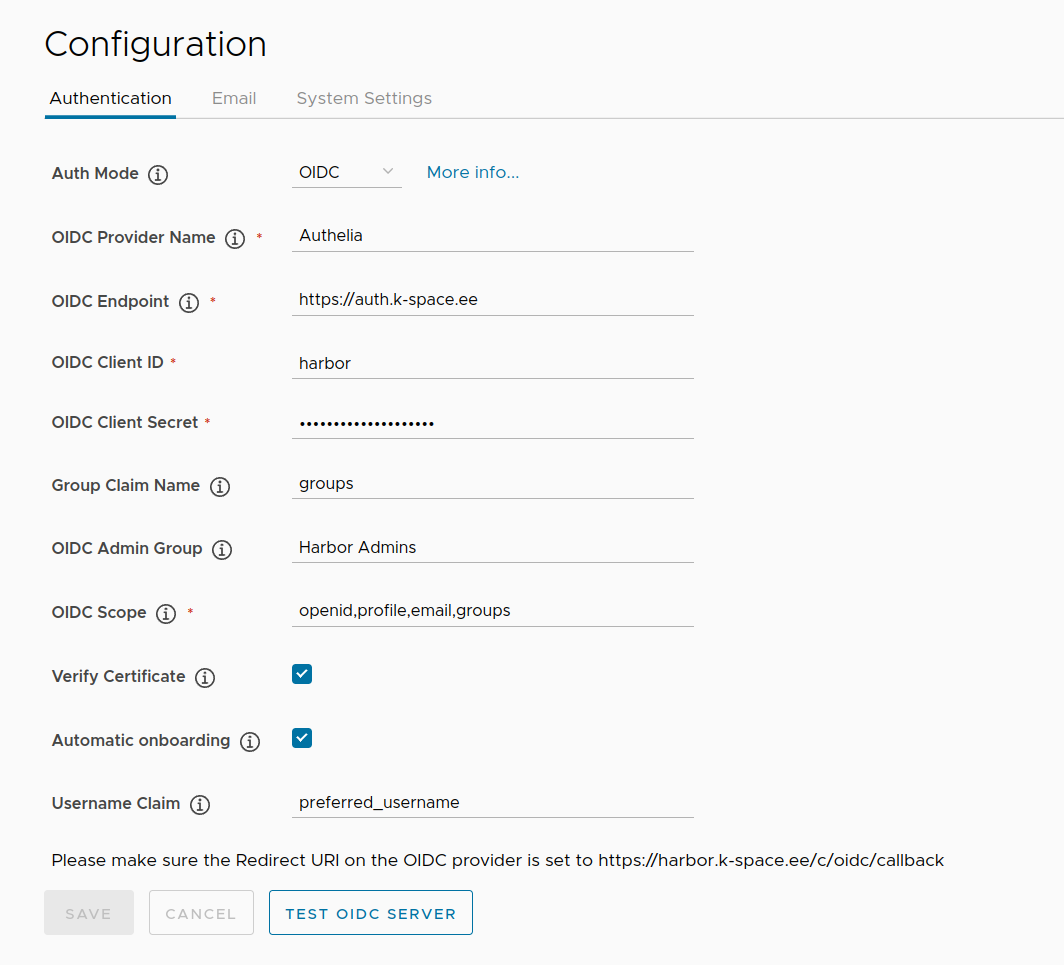 OIDC configuration